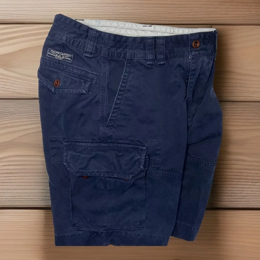 Polo Ralph Lauren Cargo‎ Shorts Heavy Cotton Pockets Navy Men Sz 29 Pony